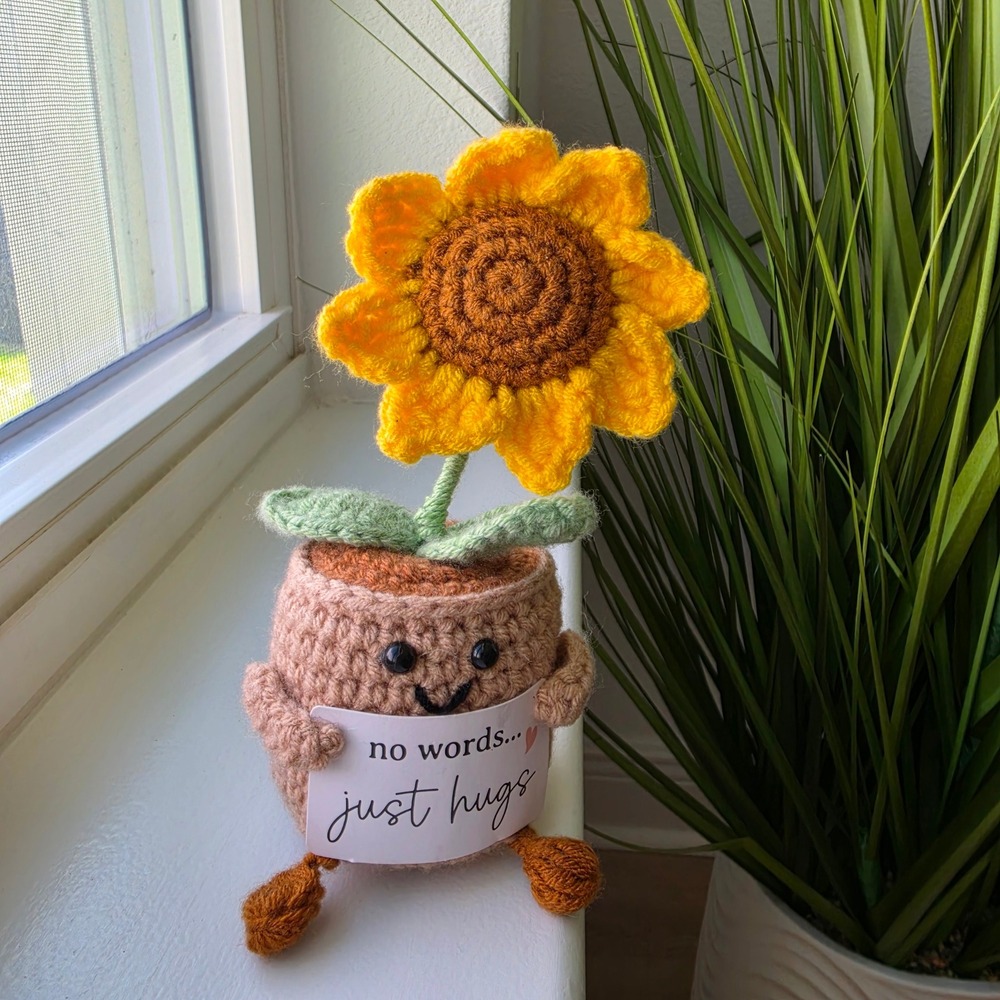 Handmade Crochet Sunflower Amigurumi Plush Just Hugs Potted Plant Decor 6in